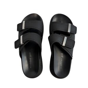 Madden Girl Kingsley Black Double Strap Slide Sandals Platform Chunky Women 6